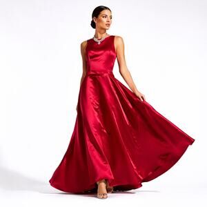 Bill Levkoff Red Satin Fit & Flare Gown 12 NWOT Prom Formal Ball Dress